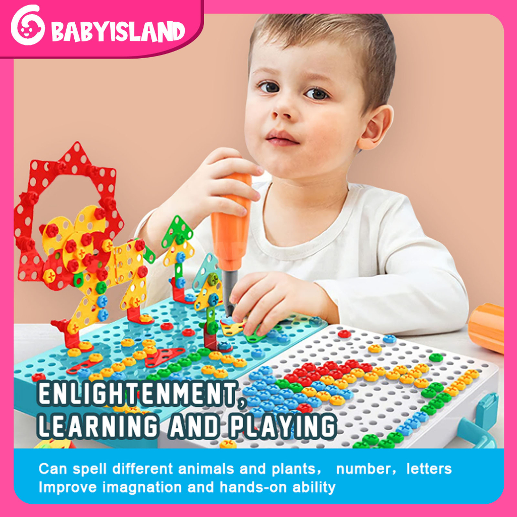 Puzzle Kreatif 3D Sekrup Mainan Anak-anak Bor Set Sekrup Anak-anak Kotak Alat Mainan DIY Perakitan Jigsaw Blok Bangunan.