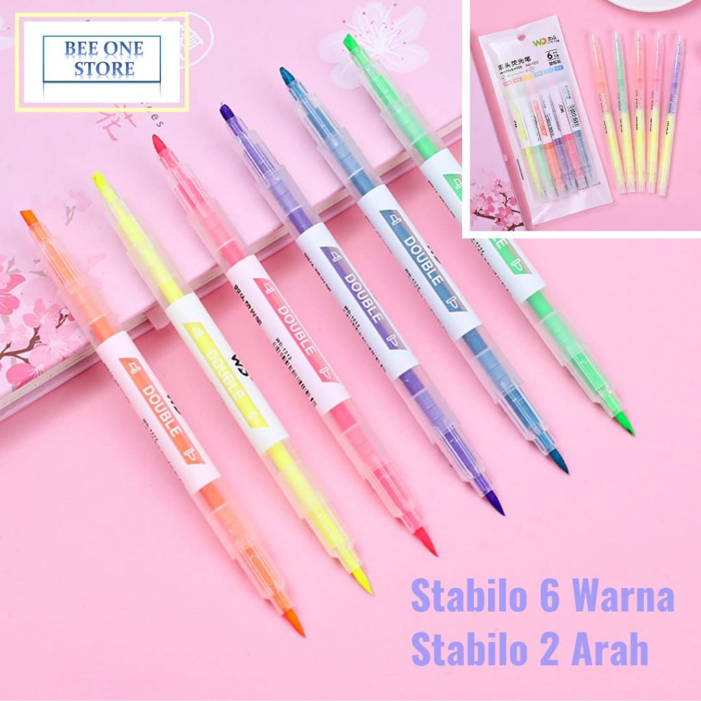 

BEE ONE - 6pcs Stabilo Warna warni Stabilo 2 Arah 6 Warna & 12 Warna