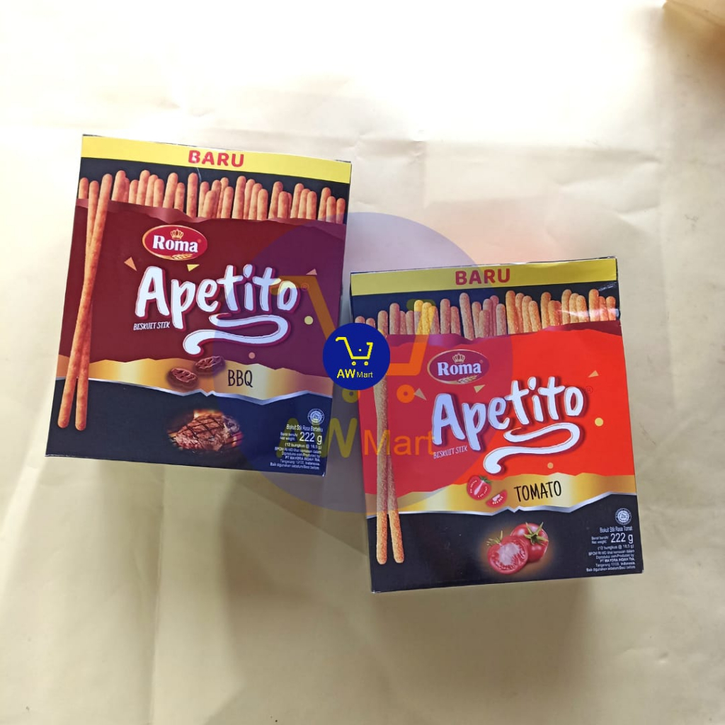 ROMA APETITO BISKUIT STIK BOX 222 GRAM ISI ( 12 BUNGKUS X 18,5 GRAM ) - BISKUIT STIK ROMA APETITO RASA TOMATO DAN BBQ 222 GRAM ISI ( 12 BUNGKUS X 18.5 GRAM)