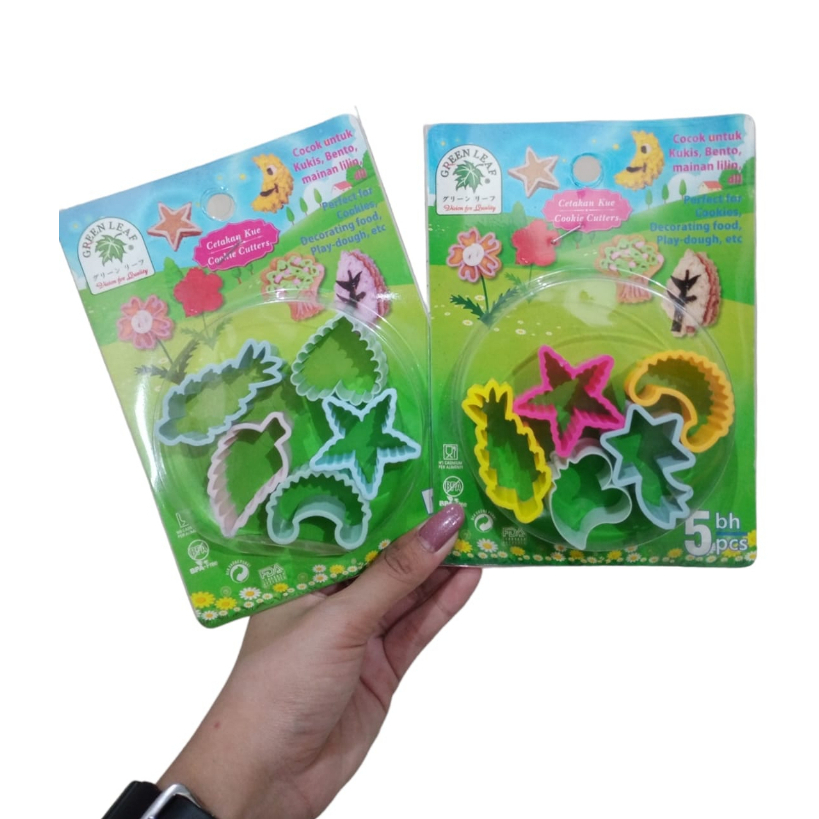 Set Isi 5 Cetakan Kering Bentuk Daun Green Leaf Cookies Cutter Bahan Plastik Cetakan Kue Kering Serbaguna