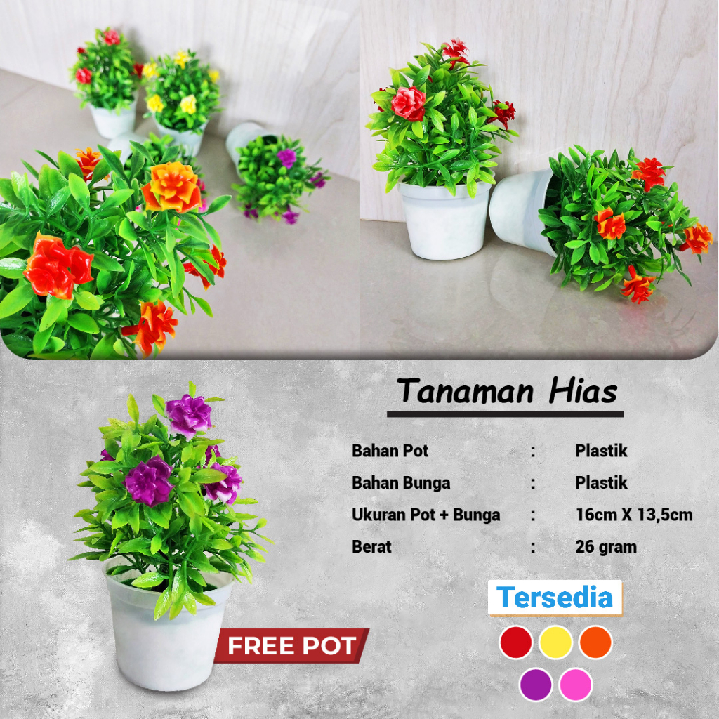 Satu7an PBP16 BUNGA BONSAI PLASTIK PALSU + POT BUNGA TANAMAN HIAS DECORATION FLOWER ARTIFICIAL