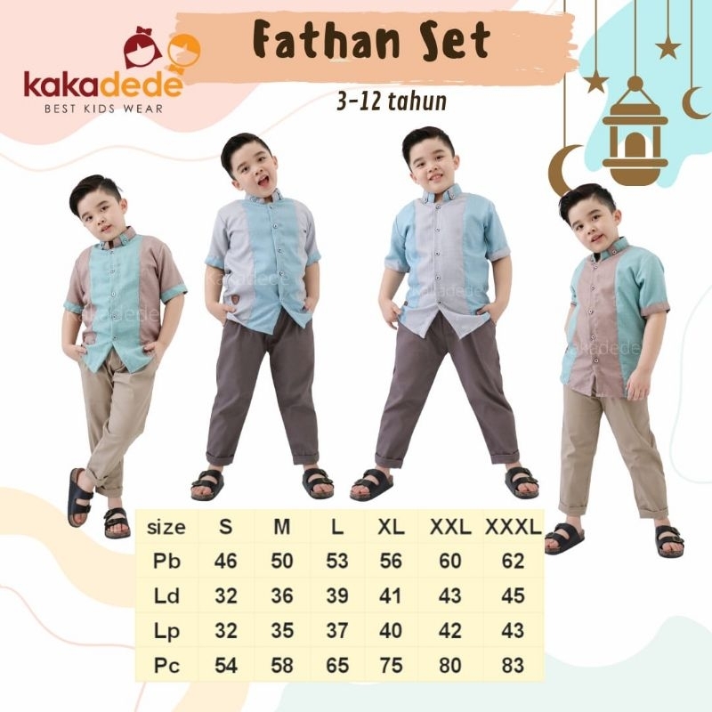 Fathan set size smlxlxxlxxxl 3-12 tahun set kemeja koko kakadede