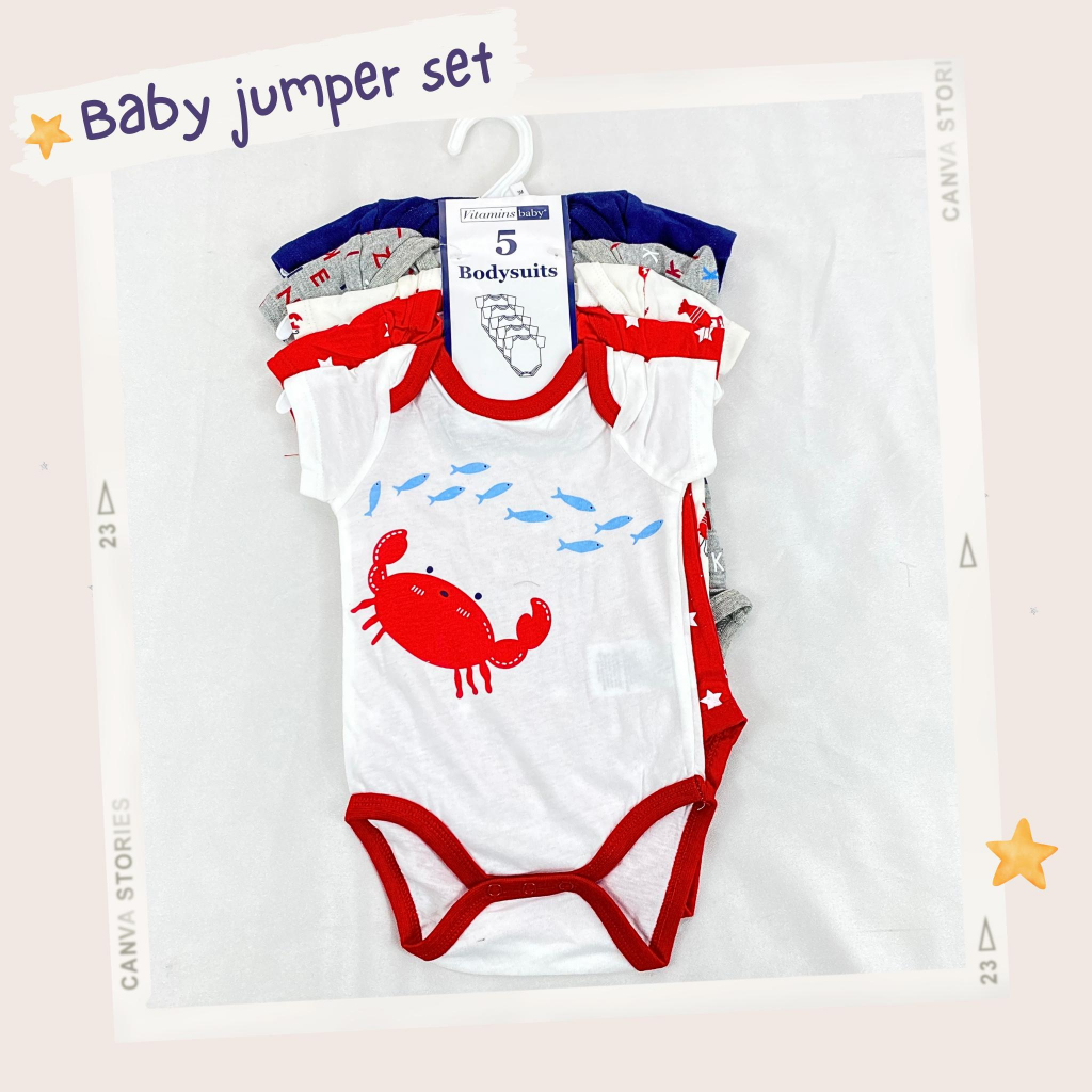 JUMPER SET - 5in1 lengan pendek 0-9 bulan baju bayi jumpsuit baby romper segitiga import premium