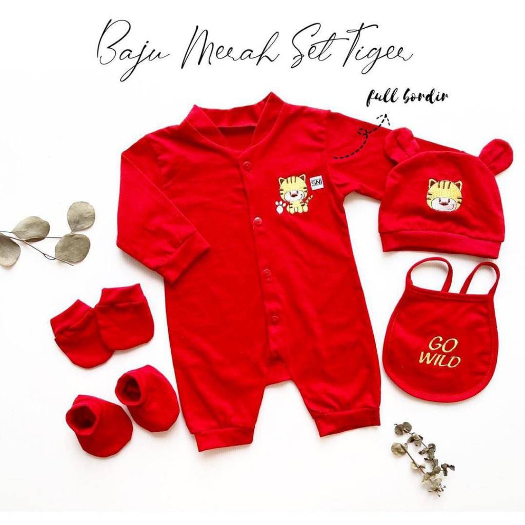 SLEEPSUIT TIGER RED SET TOPI BOOTIES