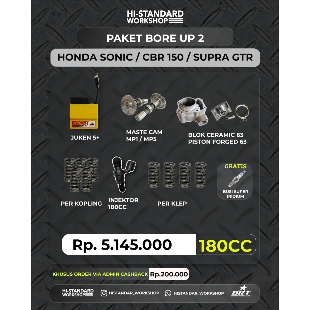 (SONIC 150R/SUPRA GTR/NEW CBR 150R) PAKET BORE UP BRT 2 BLOK CERAMIC PISTON FORGED 63MM MASTER CAM P
