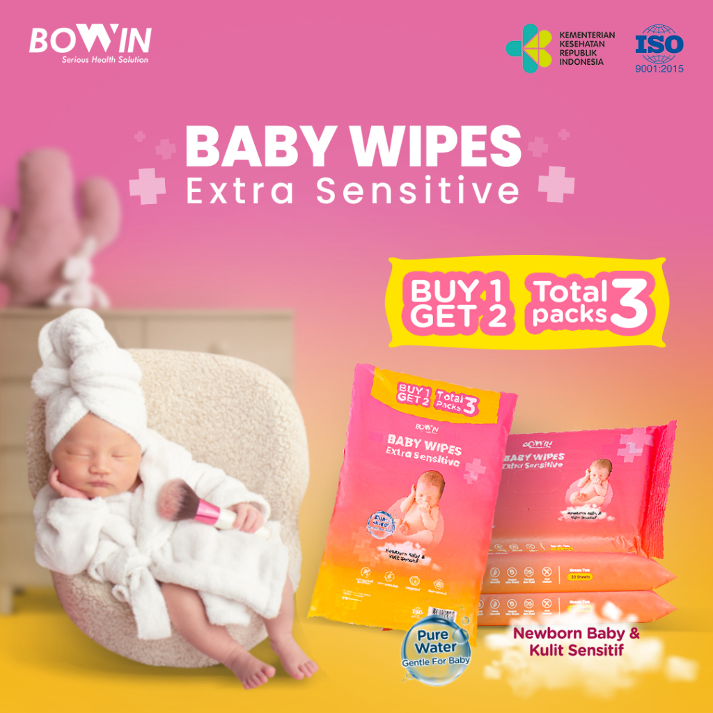 Bowin Baby Wipes Pure Water Newborn &amp; Sensitive Skin [Buy 1 Get 2 = Total 3 Packs]