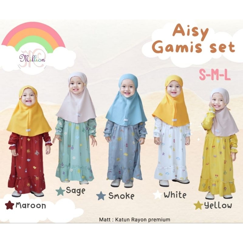 Set Gamis Anak Balita 1-3 Tahun Aisy Gamis Set Kerudung Anak Bayi