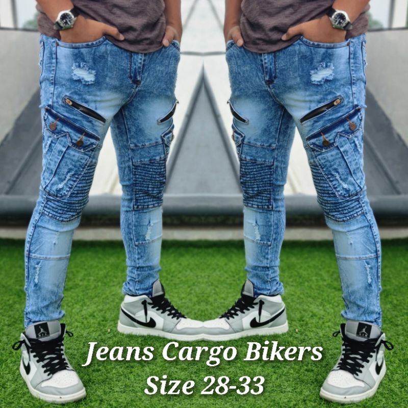 Celana Pria Jeans Sobek Puring Bikers Boriel Celana Biker