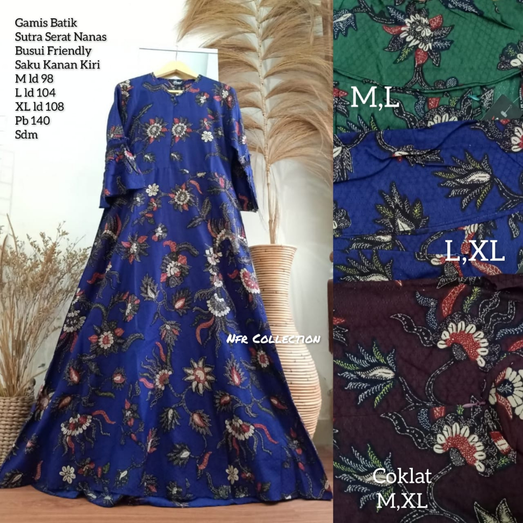 lidya gamis batik sutera serat nanas busui M ld 98 L ld 104 XL ld 108 pb 140