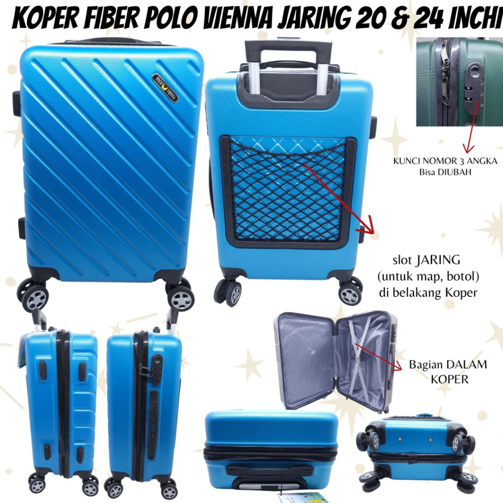 Koper Fiber Polo Viena Motif garis + Jaring (space tambahan) MURAH / Koper Fiber Polo Size 20 Inchi Size 24 Inch ORIGINAL / Fiber POLO VIENA CABIN GARIS VERTIKAL + Jaring 20&quot; 24&quot; / Koper Hard Cover Polo BARU / Koper Hard Cover Fiber Size Kabin Size Bagasi