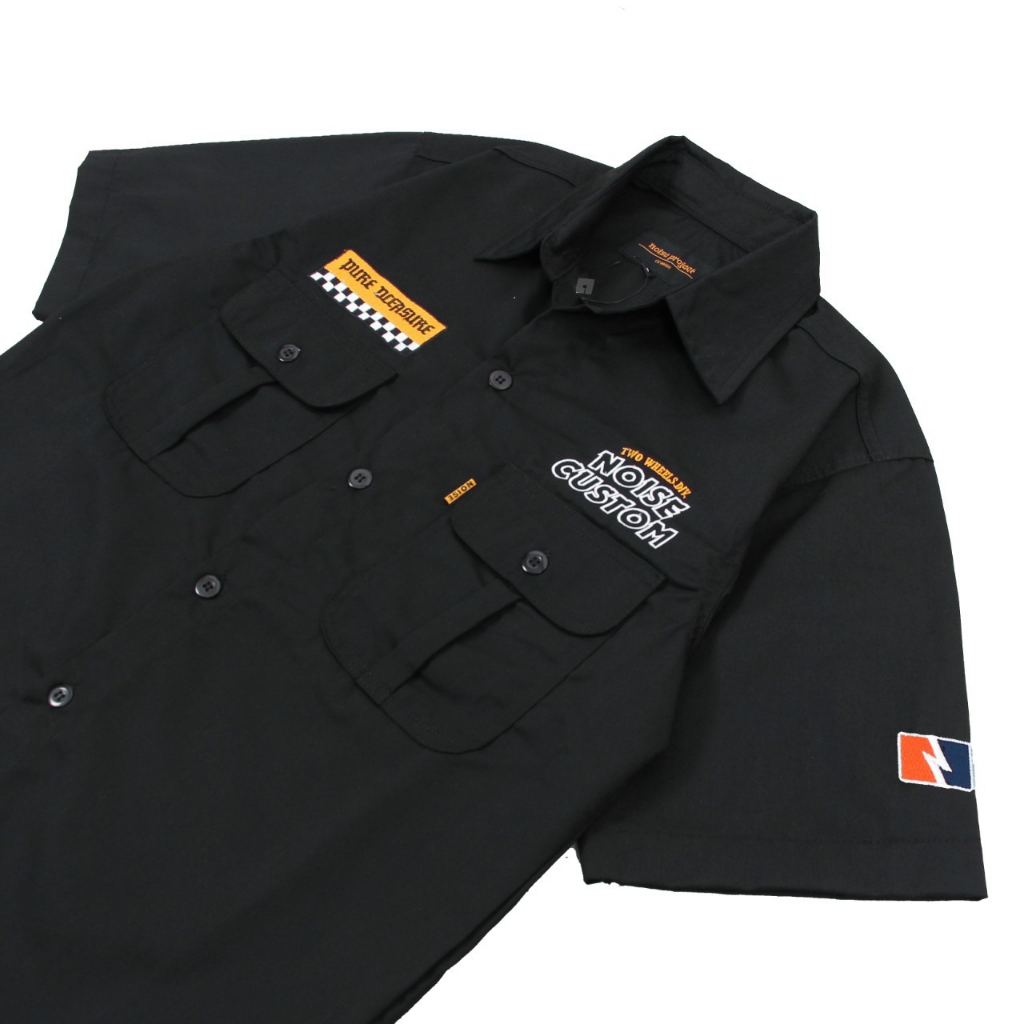 [SIAP KIRIM] Kemeja Pria Workshirt / Kemeja Casual Pria Lengan Pendek Full Bordir Original Noise