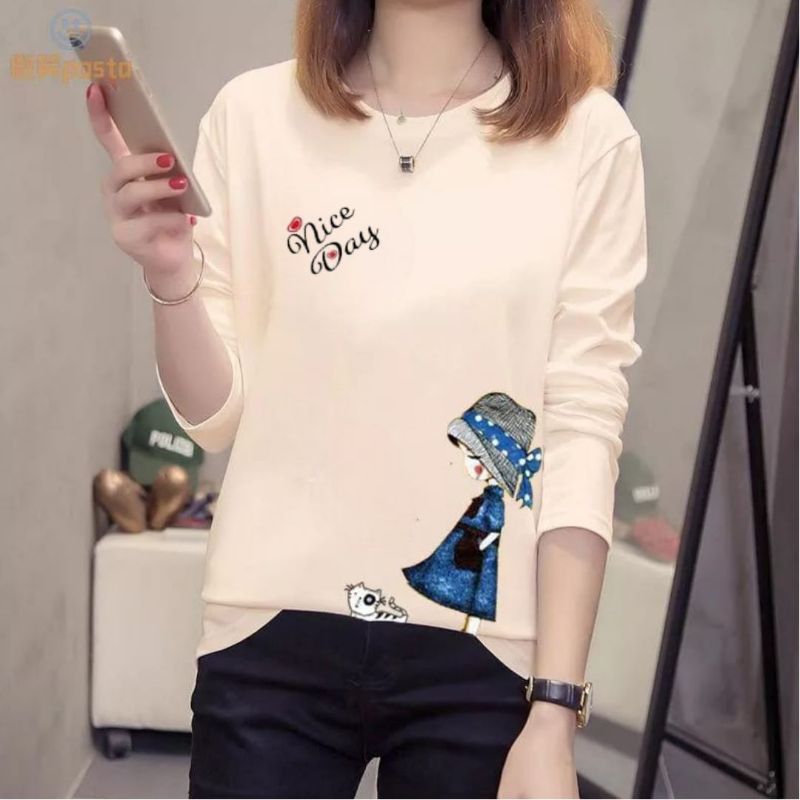 Baju lengan panjang wanita terbaru NICE DAY / Kaos Distro Keren / kaos Trendy,  Gaul  dan Kekinian / kaos model sweater