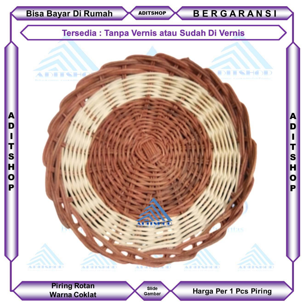 Piring Rotan Warna Coklat | Aditshop | Piring Berwarna Coklat Bahan Rotan | Piring Cokelat Dari Rota