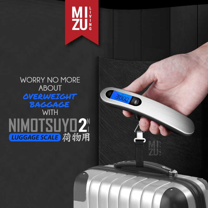 MIZU NIMOTSUYO-NI Travel Luggage Scale Timbangan Koper Bagasi Digital Timbangan Tangan Travelling Timbangan Gantung 50kg