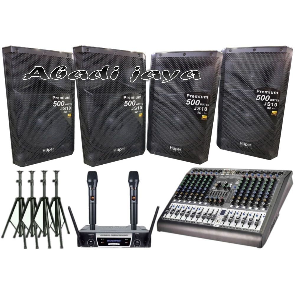 paket sound system huper js10 15 inch 4 buah mixer ashley 12 channel
