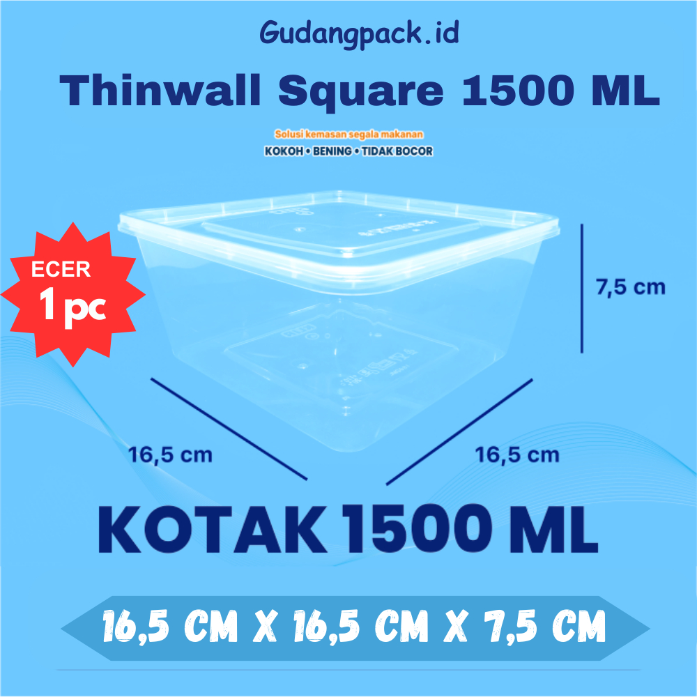 Thinwall Square 1500ML ECER 1pc / Thinwal Kotak Makan Square Plastik Food Container