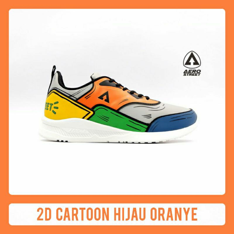 Aerostreet 2D Cartoon Hijau Oranye size 37 - New