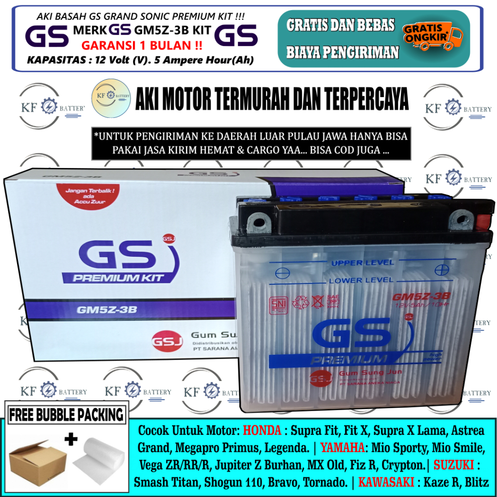 Aki Mio Sporty, Mio Smile, Vega ZR, Megapro Primus, Supra Fit, Legenda GS GM5Z-3B KIT