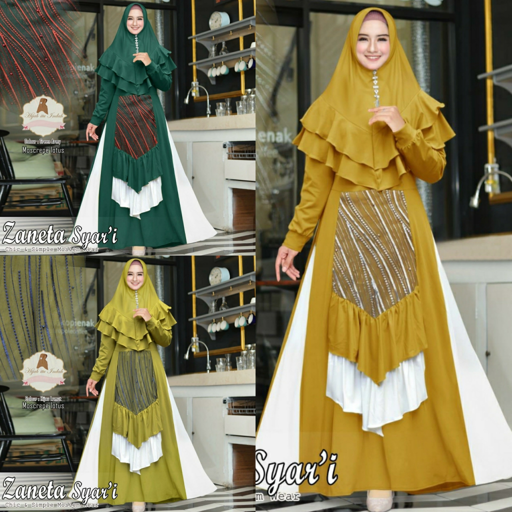 Gamis Jumbo Zaneta Set Baju Pesta Brokat Brukat Big Size XXXL LD 110-140 Mewah