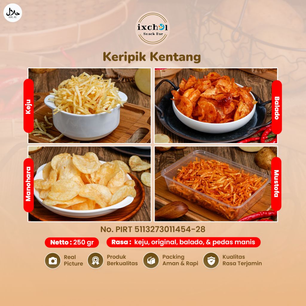 

Keripik Kentang Mustofa Kemasan 250Gr Makanan Cemilan Kripik Kering Homemade