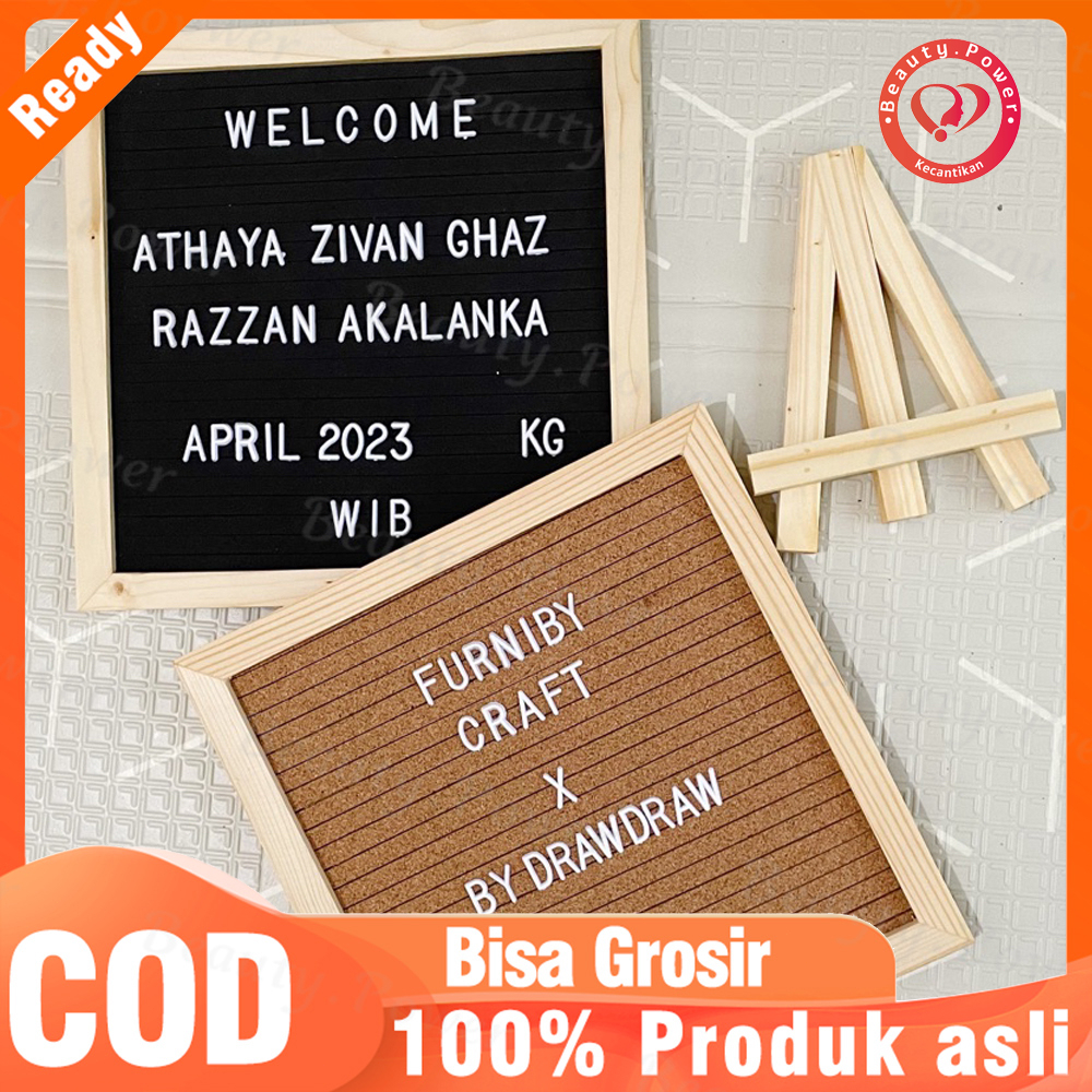 PAPAN NAMA BAYI/ LETTER BOARD Felt Letter Board White letter board- [include standing kayu + satu set huruf angka] 25x25cm fullset