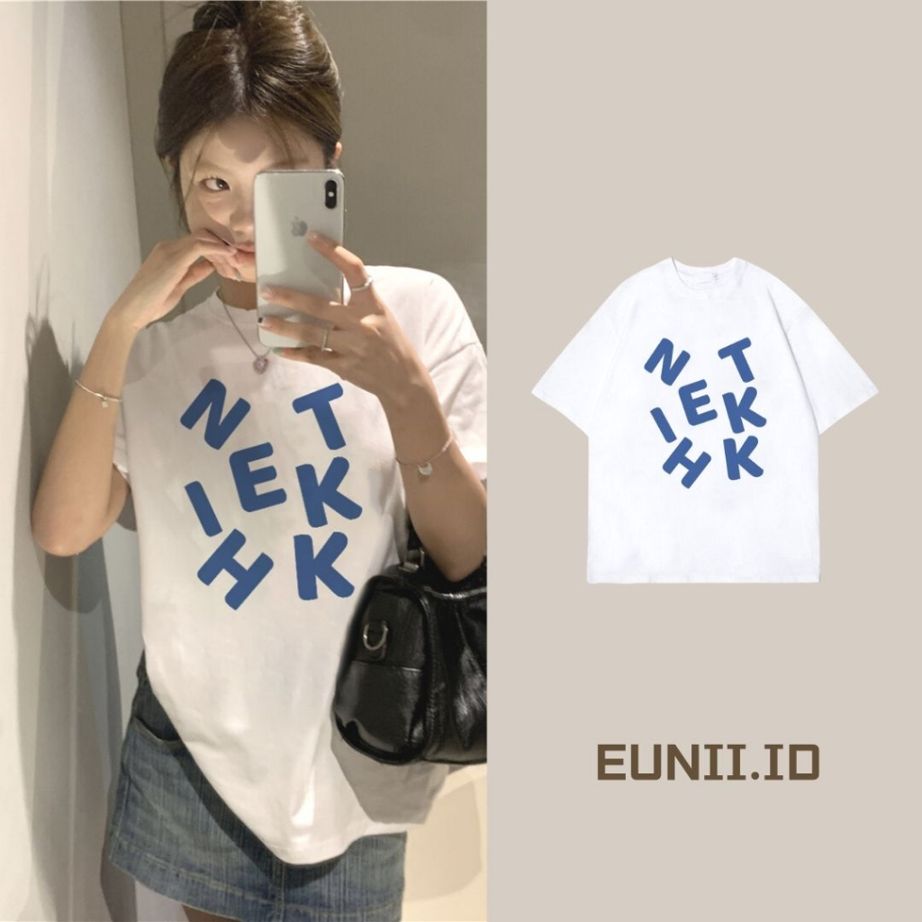 EUNII T-shirt Lengan Pendek Vintage Printing Korean Style/Kaos Atasan Wanita/Baju Kaus Oversize Wanita/Kaos Wanita