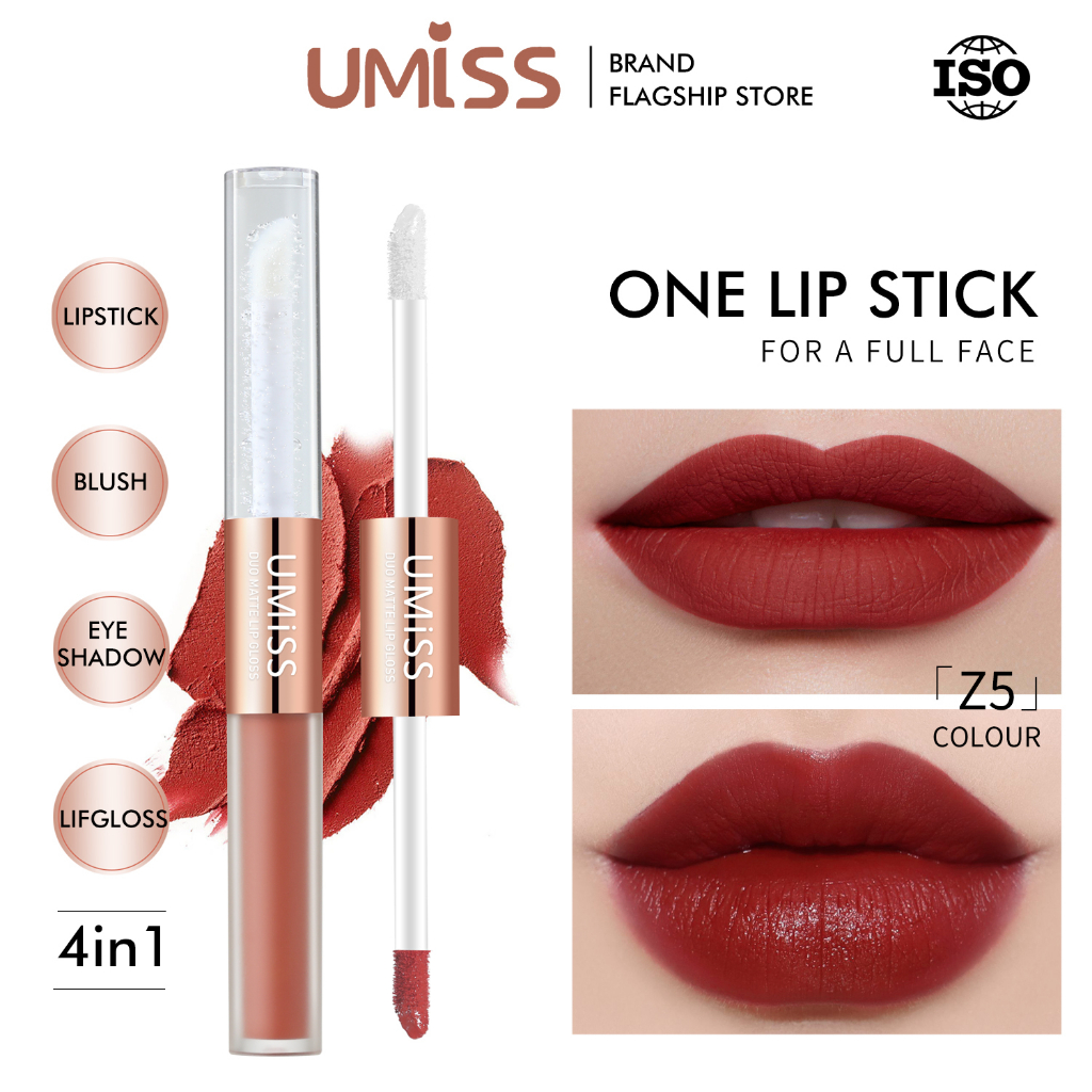 UMISS  4 In 1 lip stick Clay Lipstick &amp; Blush &amp; Eyeshadow Waterproof Lipstick Matte Makeup Lip Gloss Moisture Lip care Plumper Glossy