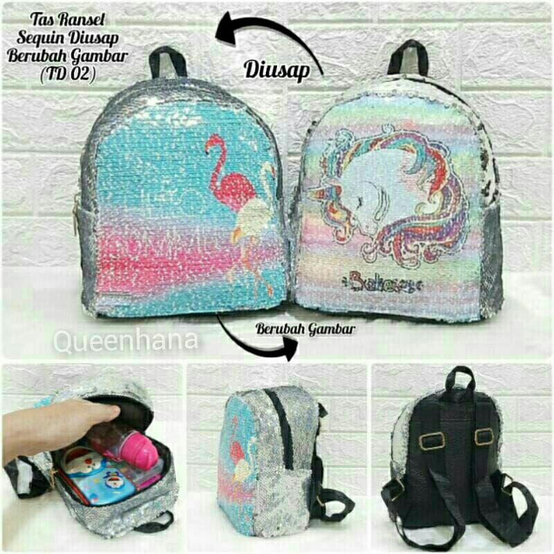 Tas Ransel Sequin 2 Gambar / Tas Sequin LOL Unicorn / Tas Ransel Anak Sekolah LOL / Tas Sequin