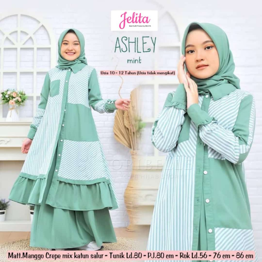 ASHLEY SET TUNIK + ROK ANAK PEREMPUAN USIA 10 -12 TAHUN MANGO CREPE MIX KATUN MURAH TERBARU 2023