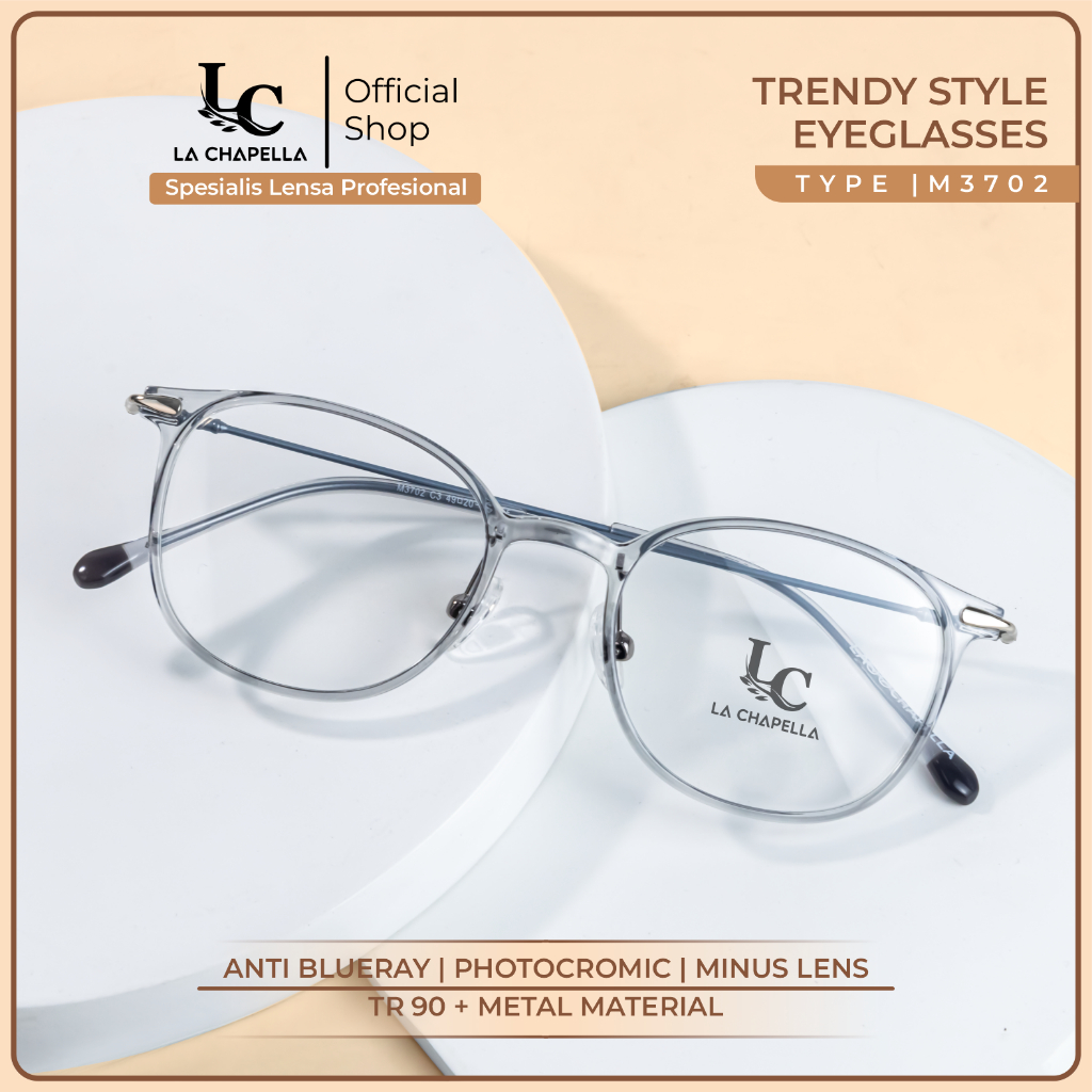 La Chapella - Kacamata Anti Blueray Anti Radiasi Photocromic Bluecromic Metal + TR90 Bulat Pria Wanita Modern Classy Eyeglasses M3702