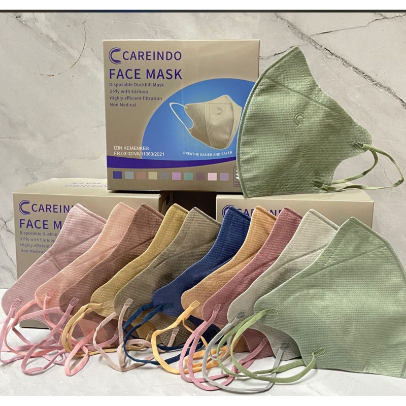 DUCKBILL CAREINDO MIX WARNA - MASKER DUCKBILL 3PLY GARIS CAREINDO EMBOS MIX