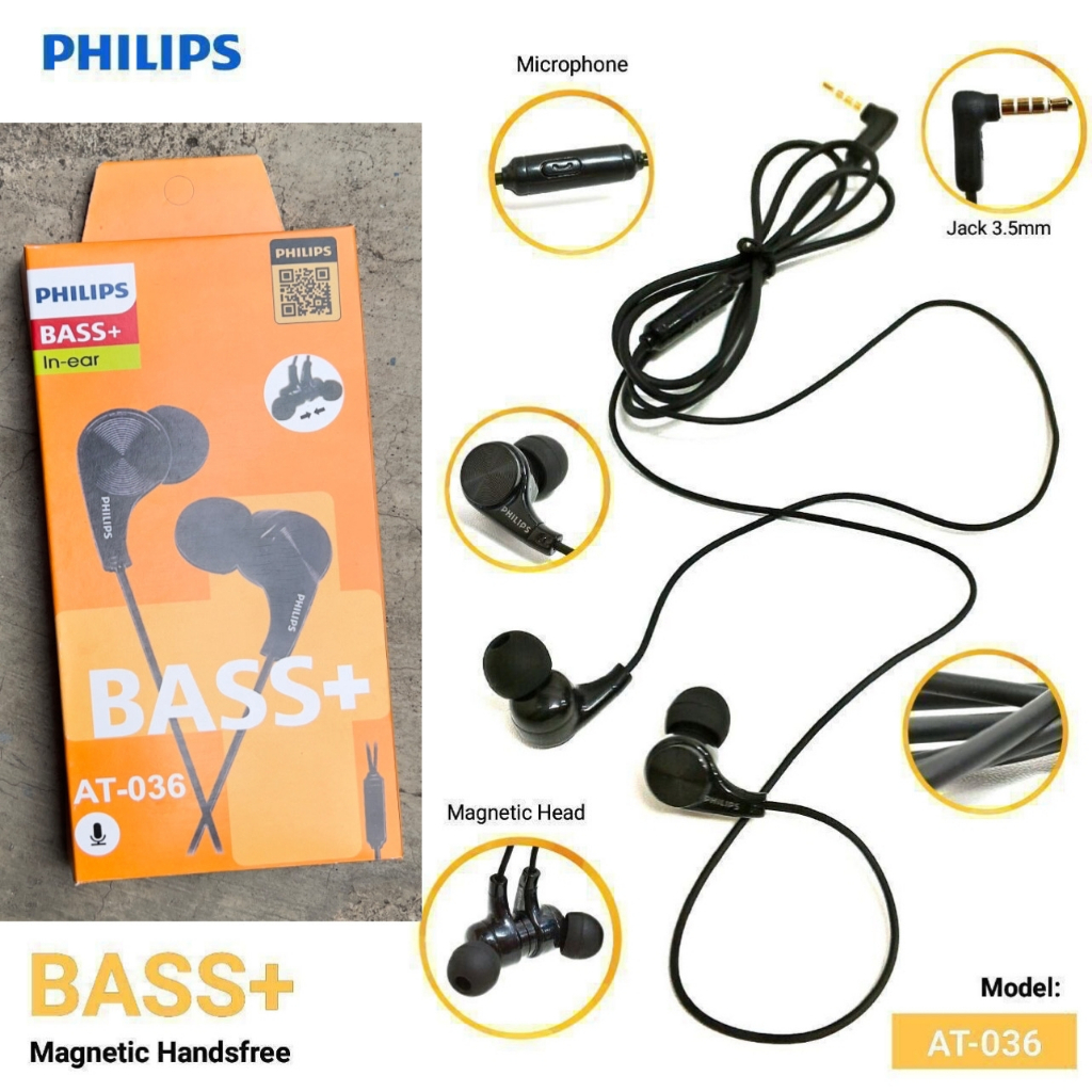 PROMO HANDSFREE PHILIPS BASS+ AT036 EARPHONE BY SMOLL