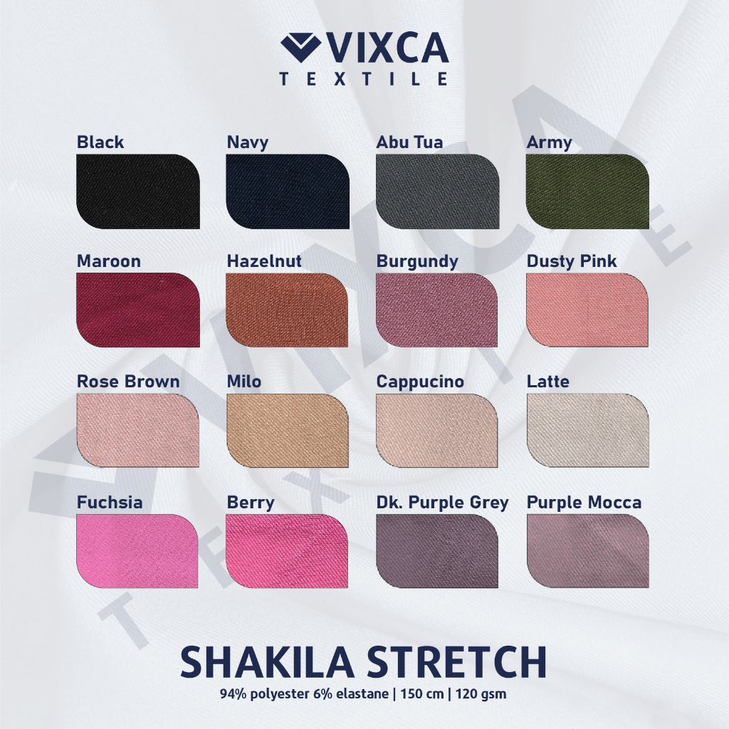 [PER 0,5 M] Kain Bahan Shakila Stretch Lebar 150 cm Samira Syakila Sakila Twill Polos Polosan ECER 1/2 METER METERAN 50 CM CENTIMETER