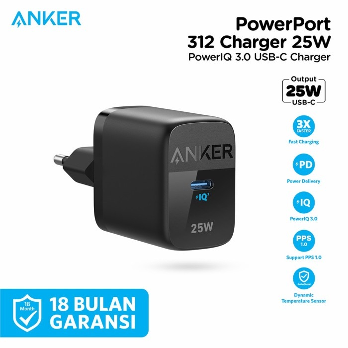 Anker PowerPort 312 Charger PD 25W - SKU A2642 - Garansi Resmi 18 Bulan