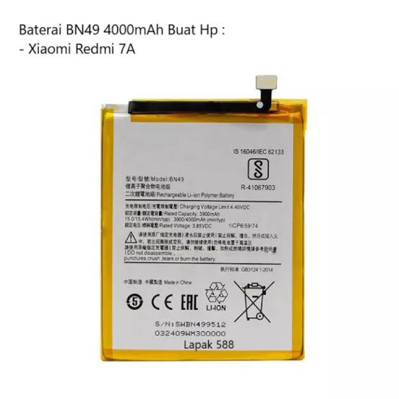 BATERAI XIAOMI REDMI 7A BN49 4000mAh ORIGINAL IMPORT