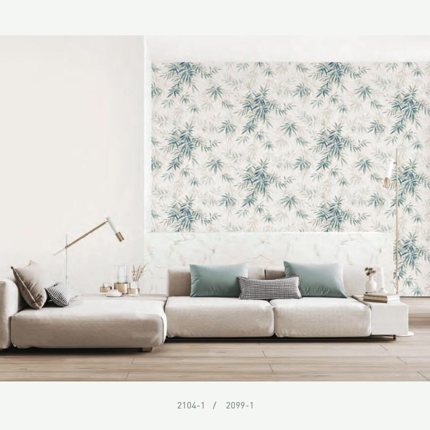 WALLPAPER DINDING KOREA DAUN GEOMETRI POLOS HIJAU PUTIH SIMPLE E-ROOM
