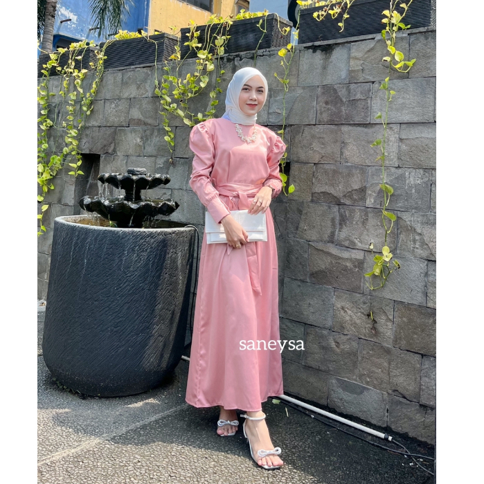 Arabella Silk Dress Satin - Dress Kondangan - Gamis Kondangan - Outfit Kondangan - Gamis Lebaran - Dress Korean Style - Dress Pesta - Dress Wanita