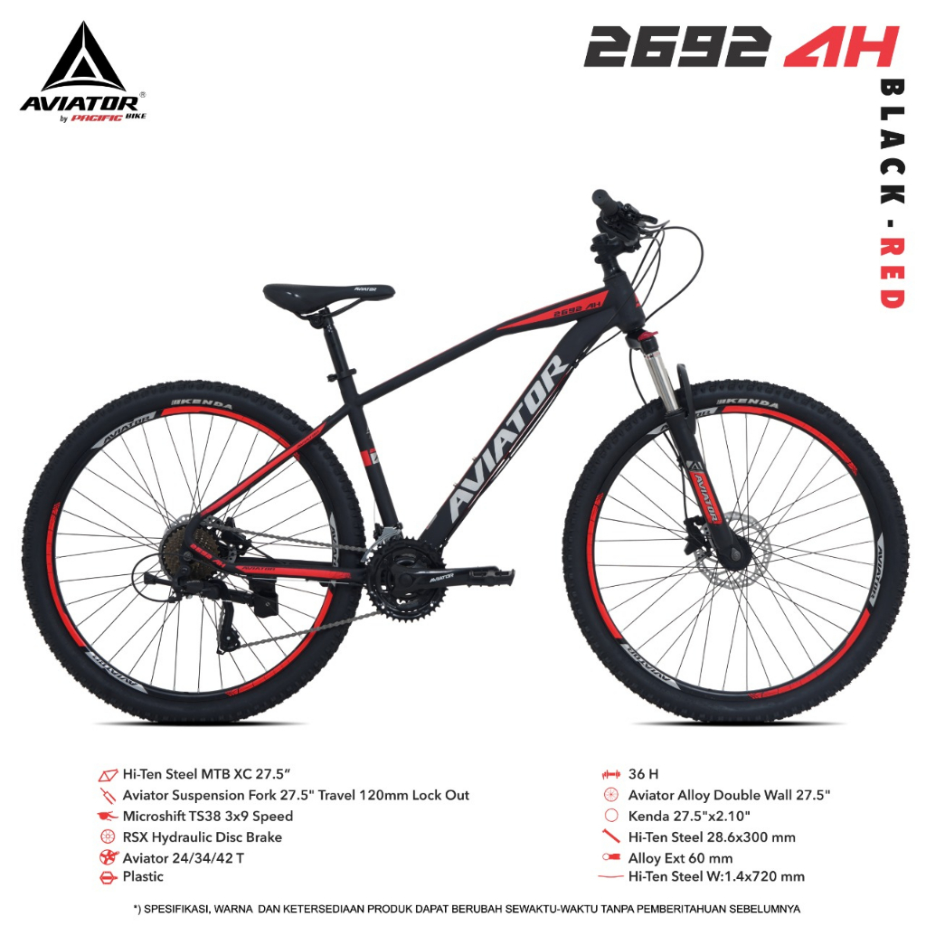 Sepeda MTB 27,5 inch Aviator 2692 AH, Shifter 3x9 speed rem Hidrolik