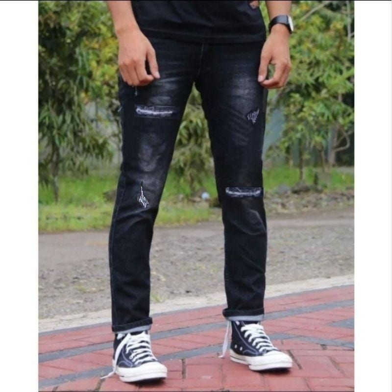 Celana Jeans Pria AK DENIM-039™ Original Long Pant's Men's Knee Rips | Celana Jeans Panjang Pria | Jeans Sobek Lutut | Celana Pria Sobek Bikers