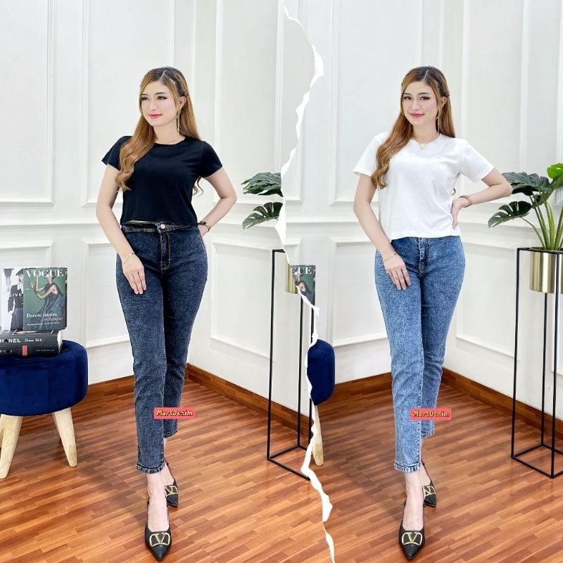 CELANA HIGHWAIST JEANS POLOS WANITA CEWEK