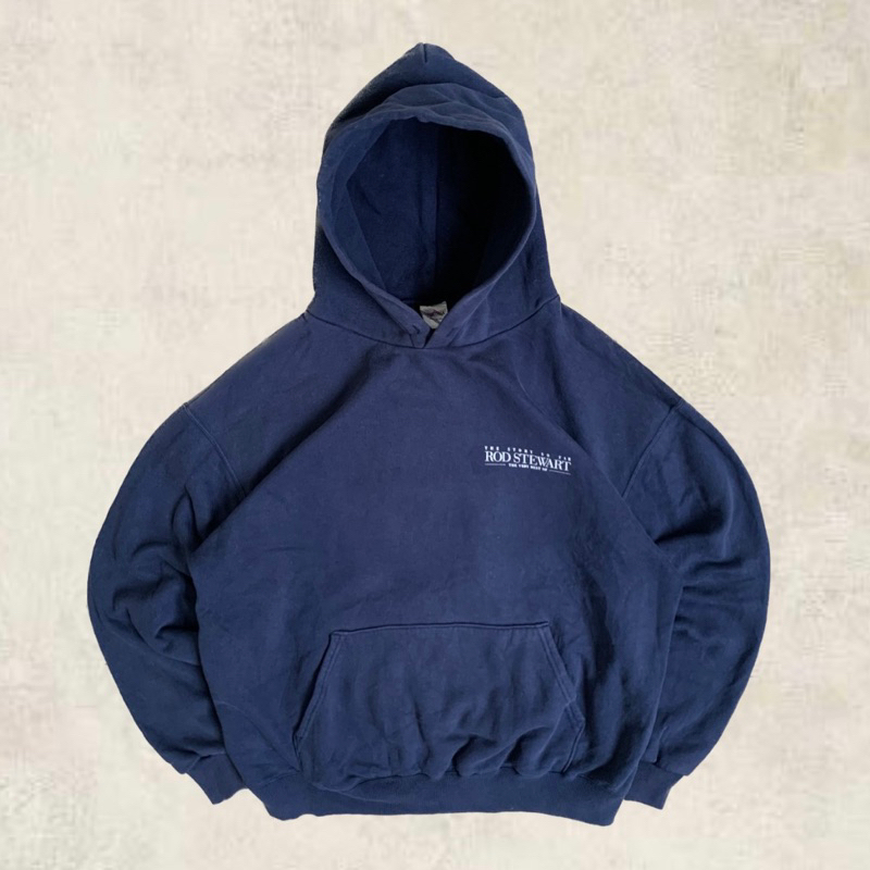 2000s - Printstar “Rod Stewart” Navy Heavyweight Hoodie | Jaket Hoodie Casual Unisex Pria Wanita