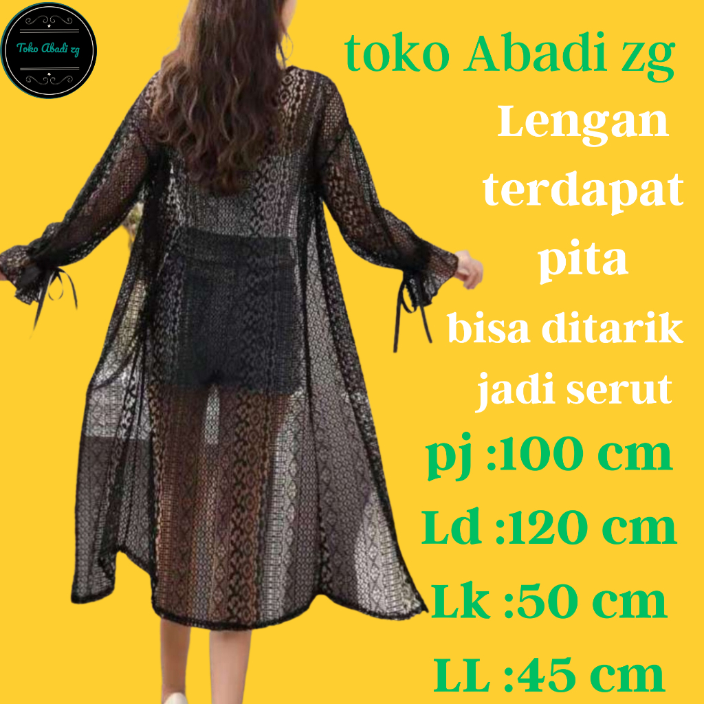 Busana Pantai jasmin Long outer cardigan lace Lengan serut panjang 120 cm