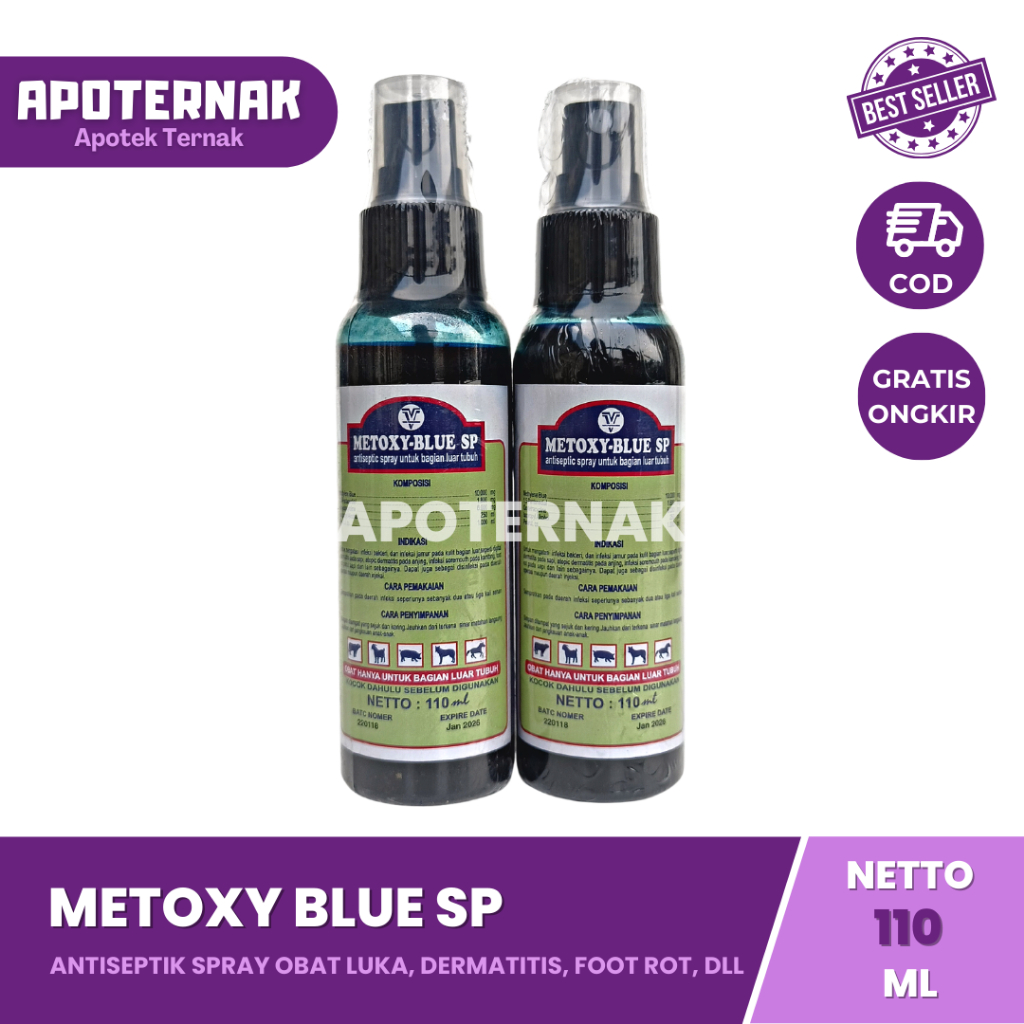 METOXY BLUE SP 110 ml | Antiseptik Spray Obat Luka Kulit LSD Dermatitis Foot Rot dll | Obat Luka Semprot Hewan | Obat Luka Kulit