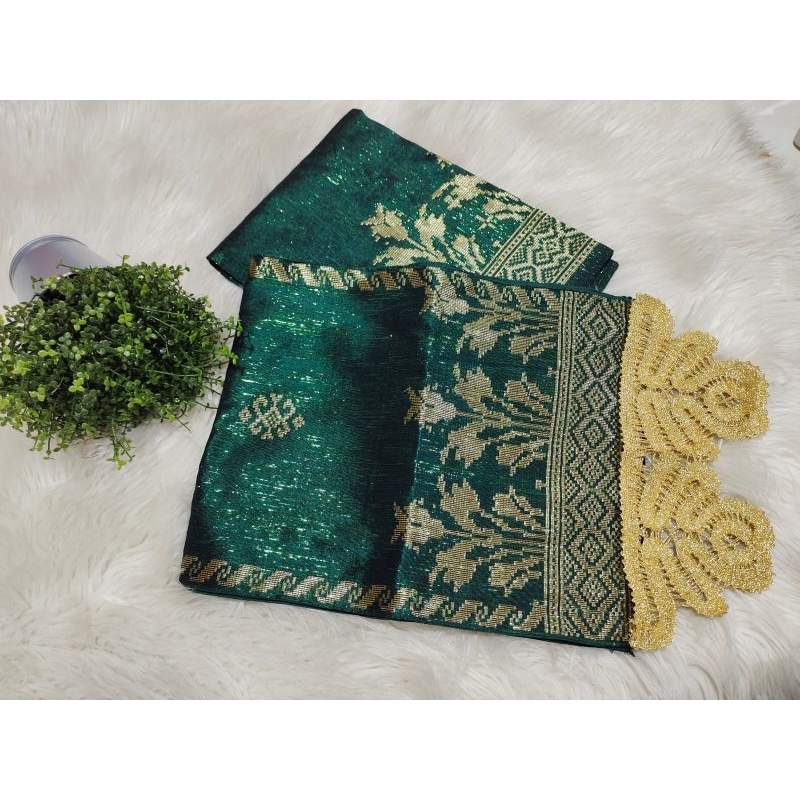 Songket silungkang kristal Glitter warna hijau botol