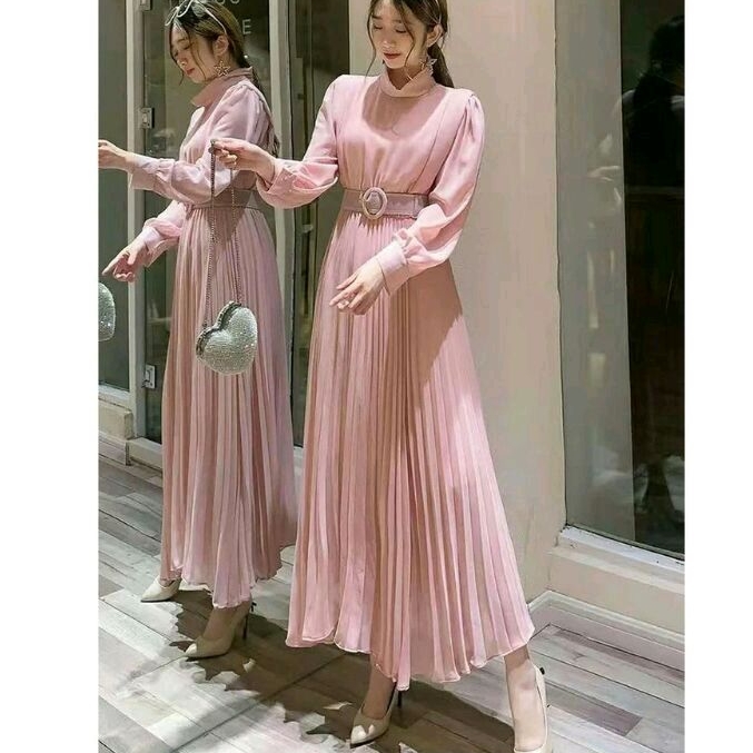 9095 Baju maxi dress gaun pesta prisket wanita import baju maxi dress gaun plisket cewek import ungu