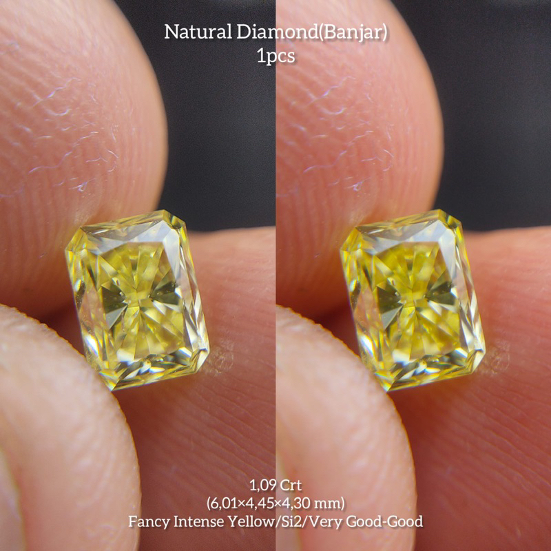 NATURAL BERLIAN 1.09carat /1pcs BERSERTIFIKAT  COLOR FANCY INTENS YELLOW / Si2 BERLIAN BANJAR / BERL