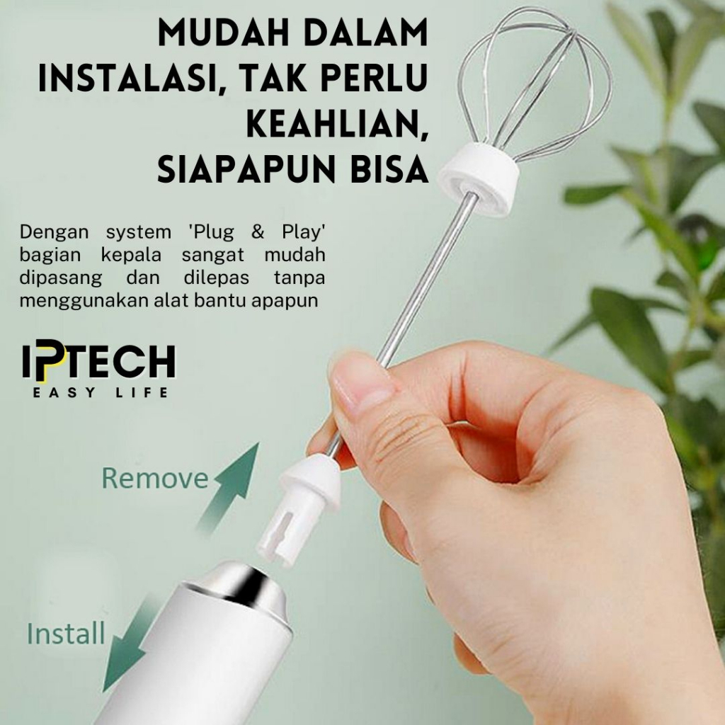 IPTECH HAND MIXER l PENGOCOK MINUMAN l WISK Portable Otomatis 3 Kecepatan dengan USB Charger