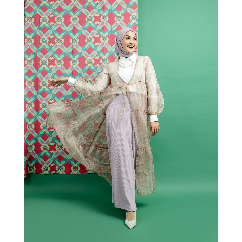 Gala Outer - 3 Warna | Zysku Xena | Luaran Panjang Organza Print Motif Semi Formal