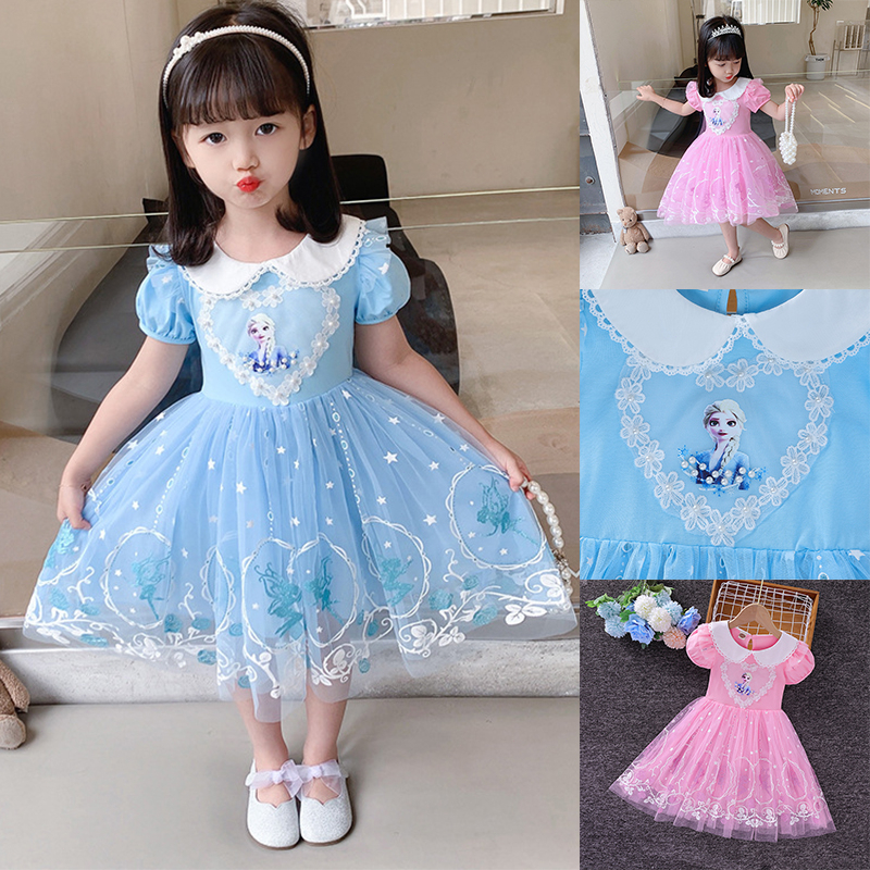 3-10 thn Summer Girls Frozen Elsa Putri Dress Anak Tutu Dress Bunga Kasual Elegan dress frozen anak