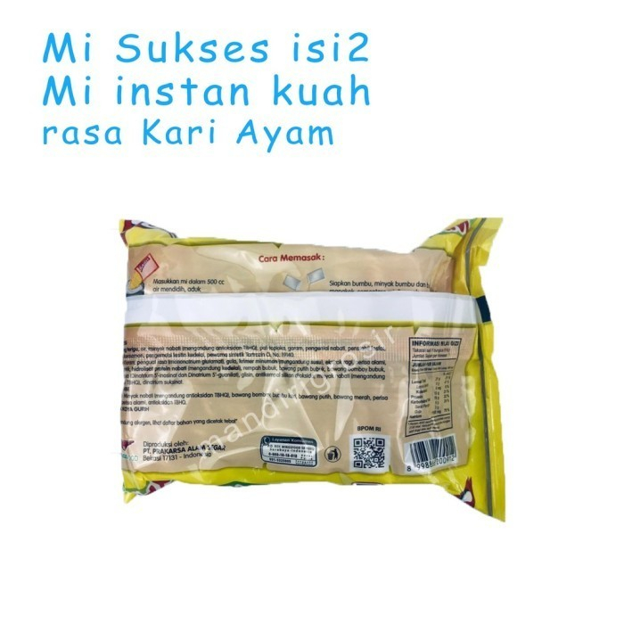 Mie Sukses Isi 2 * Rasa Kari Ayam * Mie rebus 116g